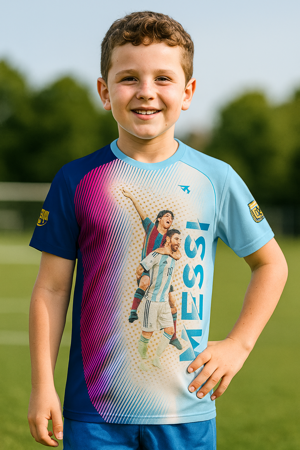 Playera De Fútbol De Hombre Messi Argentina Full Print Azul