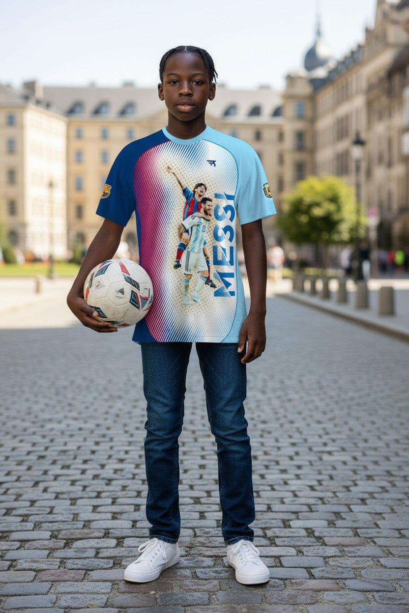 Playera De Fútbol De Hombre Messi Argentina Full Print Azul
