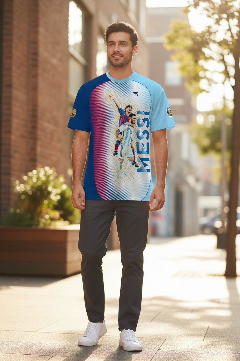 Playera De Fútbol De Hombre Messi Argentina Full Print Azul