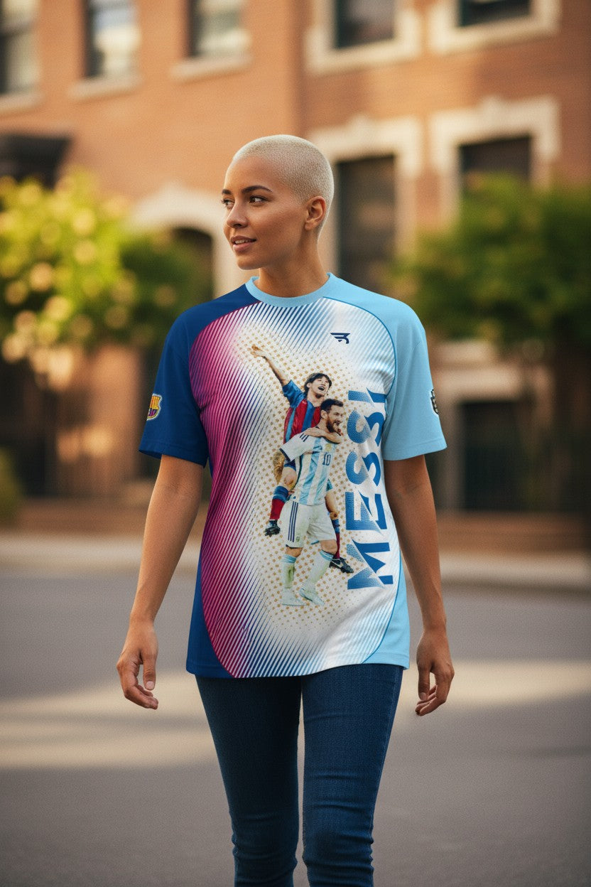Playera De Fútbol De Hombre Messi Argentina Full Print Azul