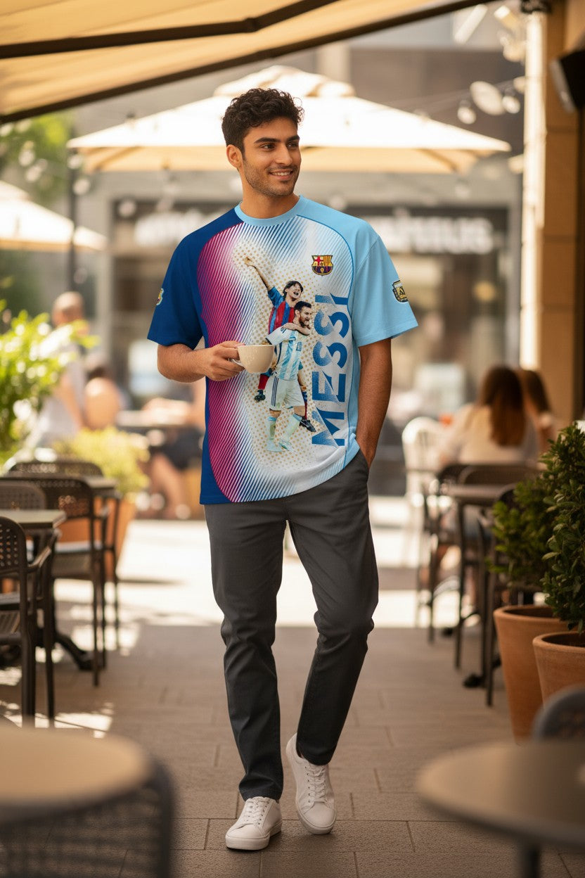 Playera De Fútbol De Hombre Messi Argentina Full Print Azul